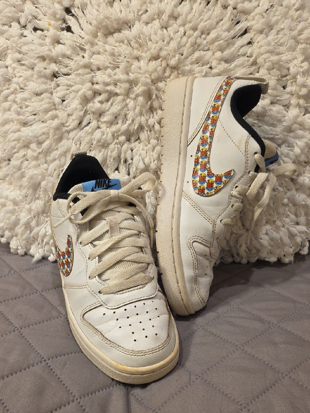 Nike Happy Hoops Court Borough White Low-Top Sneakers with Multicolor Swoosh